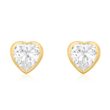  9ct Gold Heart CZ Stud Earrings