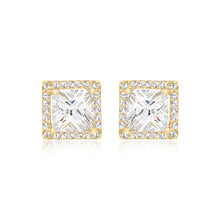  9ct Gold Square CZ Cluster Earrings