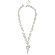  Silver Plated Textured Links Necklace with a Solid and Diamante Heart Shaped Pendant