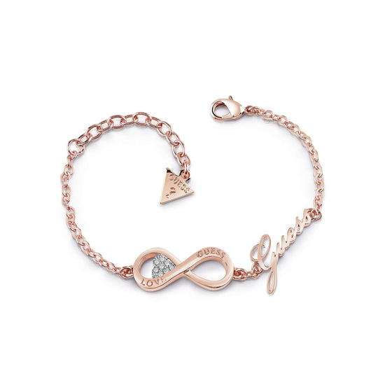 Ladies Endless Love Guess Bracelet. Rose Gold Plated Infinite With Swarovski Crystals