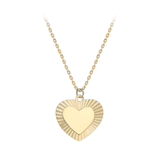 9ct Gold heart Shaped Disc With Sunray Effect