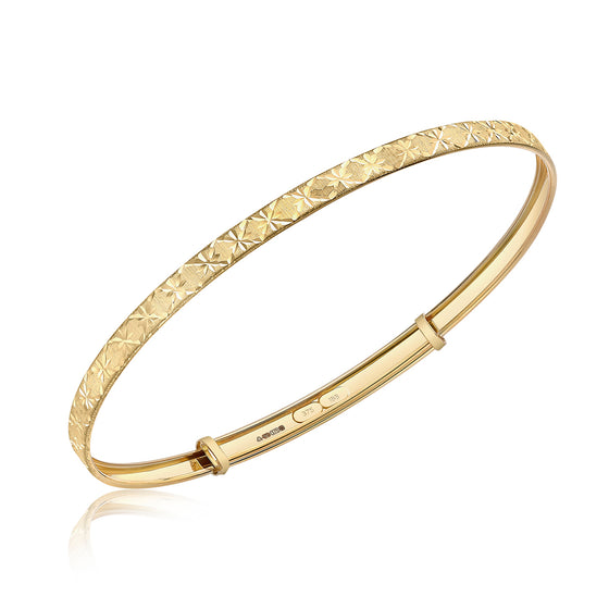 9ct Gold Diamond Cut Ladies Expanding  Bangle