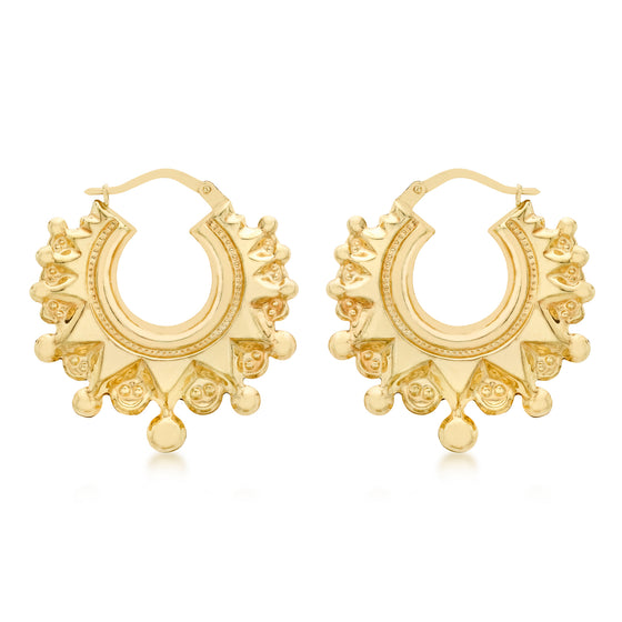 9ct Gold Large Fancy Creole Earrings