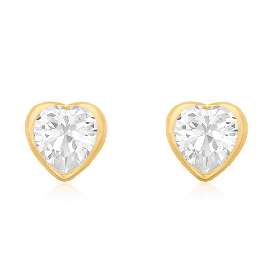 9ct Gold Heart CZ Stud Earrings