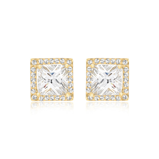 9ct Gold Square CZ Cluster Earrings