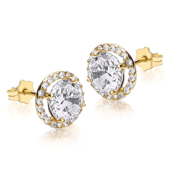9ct Gold CZ Halo Style Earrings