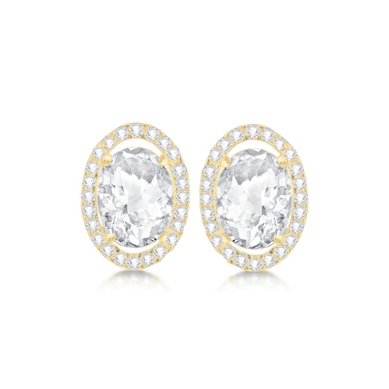 9ct Gold Oval CZ Cluster Earrings