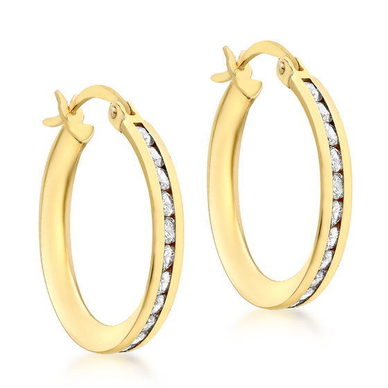 9ct Yellow Gold CZ Hoop Earrings