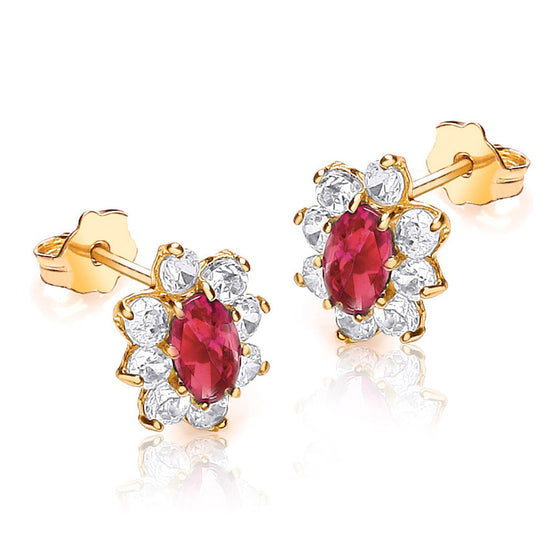 9ct Gold Earrings With  Red And White CZ Stones