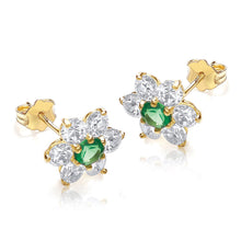  9ct Gold Earrings With Green And Clear CZ Stones