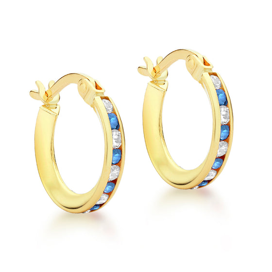 9ct Gold Blue And White CZ Hoop Earring