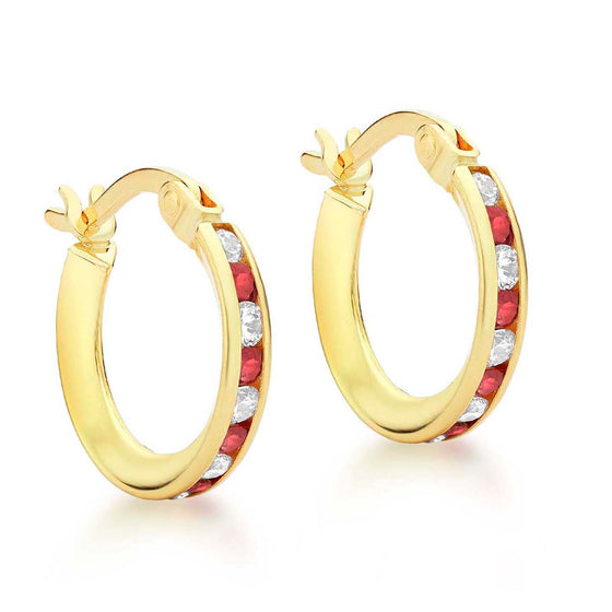 9ct Gold Red And White CZ Hoop Earring