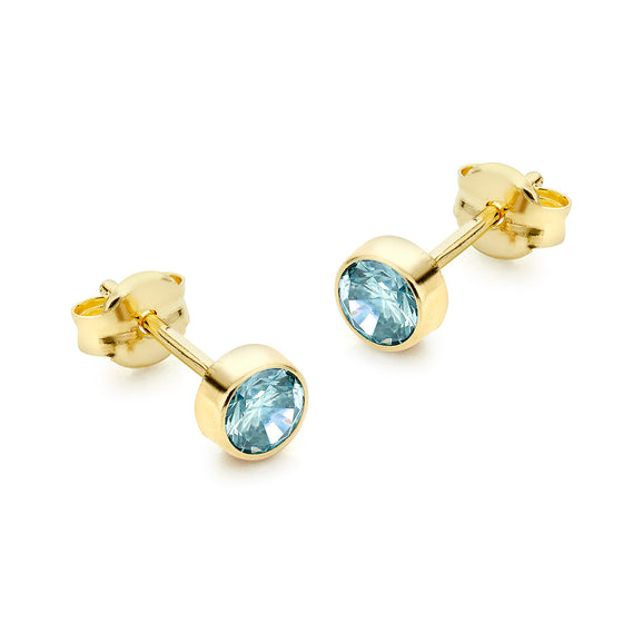 9ct Gold Pale Blue CZ Stud Earrings