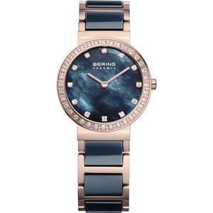 Ladies Stainless Steel And Blue Ceramic Bracelet Watch
