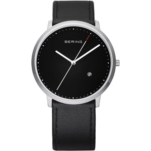 Gents Leather Strap Watch With Black Dial