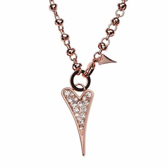 Rose Gold Plated Long Knot Fashion Necklace with Diamanté Heart Charm