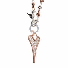  Long 70cm Two Tone Knotted Necklace with Large Diamanté Heart Pendant