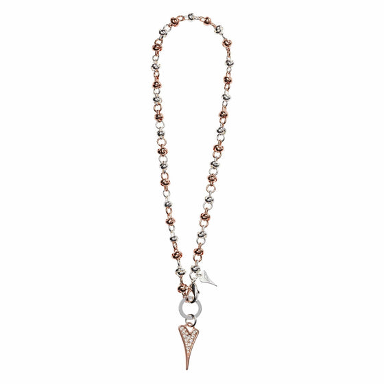 Two Tone Knotted 46cm Chain Necklace with a Diamante Heart Pendant