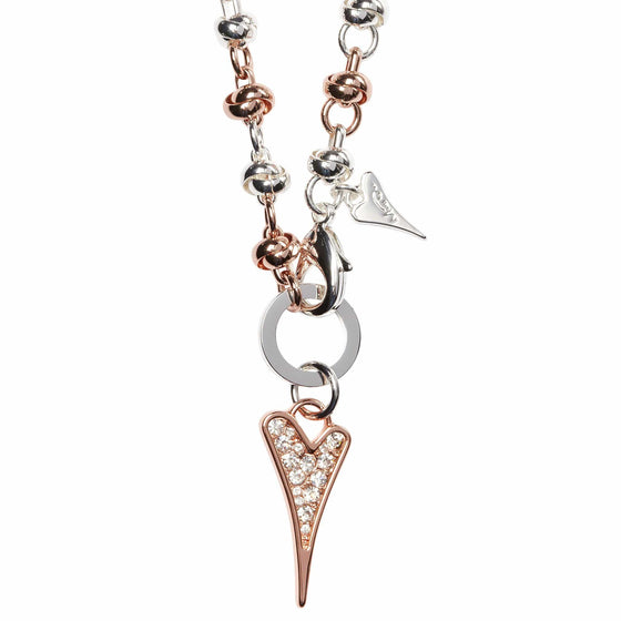 Two Tone Knotted 46cm Chain Necklace with a Diamante Heart Pendant