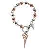 Two Tone Knotted Chain Bracelet with a Diamanté Heart Pendant