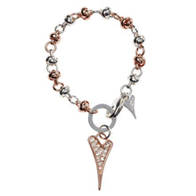  Two Tone Knotted Chain Bracelet with a Diamanté Heart Pendant
