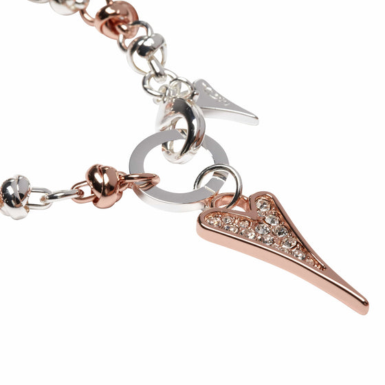 Two Tone Knotted Chain Bracelet with a Diamanté Heart Pendant