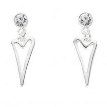  Silver Plated Hollow Heart Drop earrings with a Czech Crystal Stud