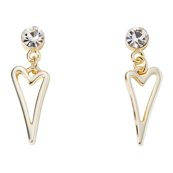 Gold Plated Hollow Heart Drop earrings with Crystal Stud