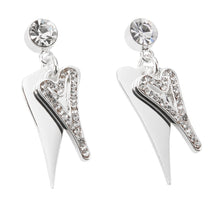  Boo Style Heart Silver Plated Drop Earrings with Two Hearts and Czech Crystals