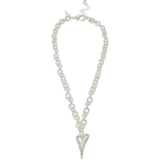 Silver Plated Textured Links Necklace with a Solid and Diamante Heart Shaped Pendant