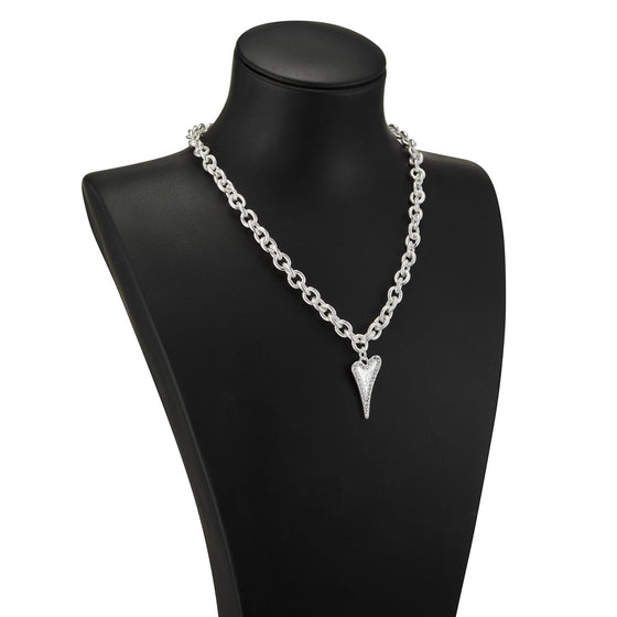Silver Plated Textured Links Necklace with a Solid and Diamante Heart Shaped Pendant
