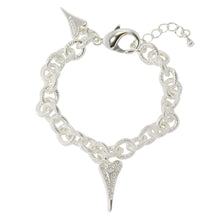  Textured Links Chain Bracelet with a Solid and Diamanté Heart Shaped Pendant