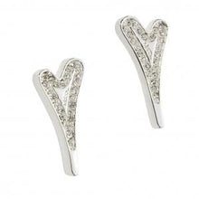  Silver Plated Heart Shaped Stud Earrings with a Row of Czech Crystals