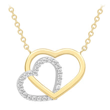  9ct White And Yellow Gold Double Heart Necklace Set With CZ