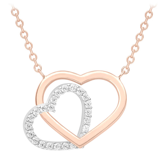 9ct White And Rose Gold Double Heart Necklace Set With CZ