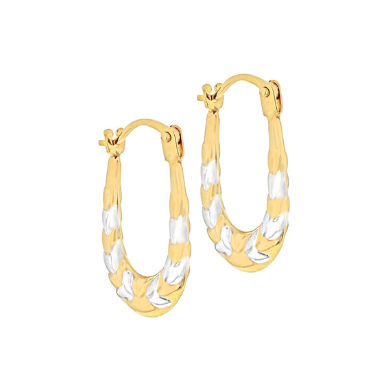 9ct 2 Colour Mini Leaf Creole Earrings