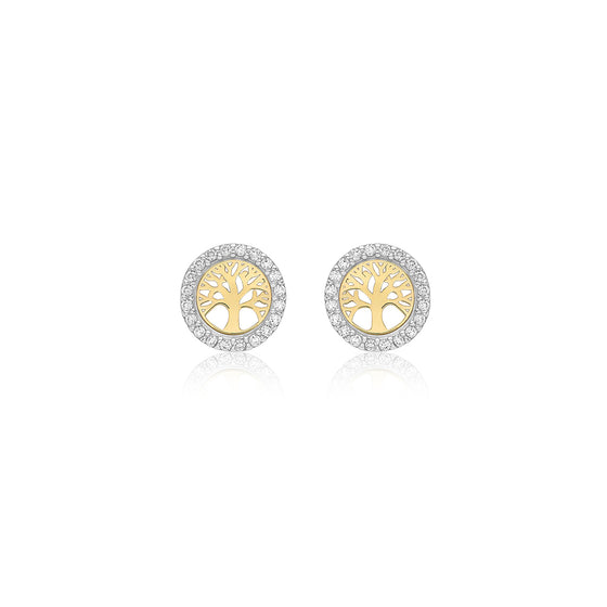 9ct 2 Coloured CZ Tree Of Life Stud Earrings