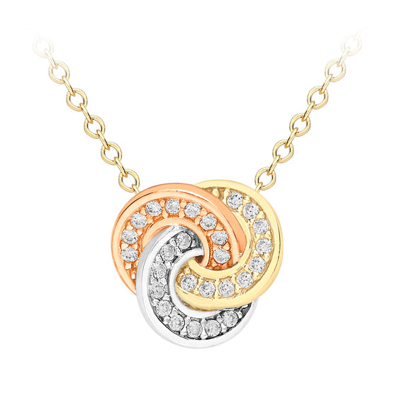 9ct 3 Coloured Knot Style CZ Necklace