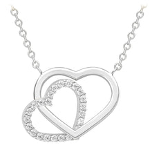  9ct White Gold Double Heart Necklace Set With CZ