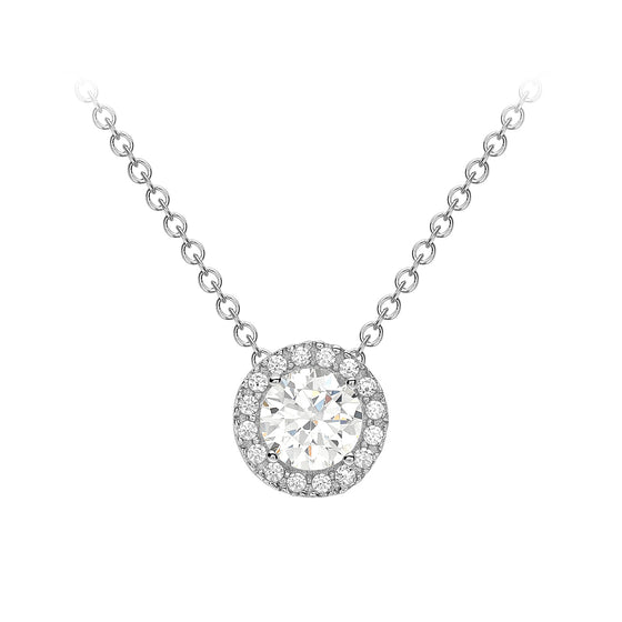 9ct White Gold CZ Halo Necklace