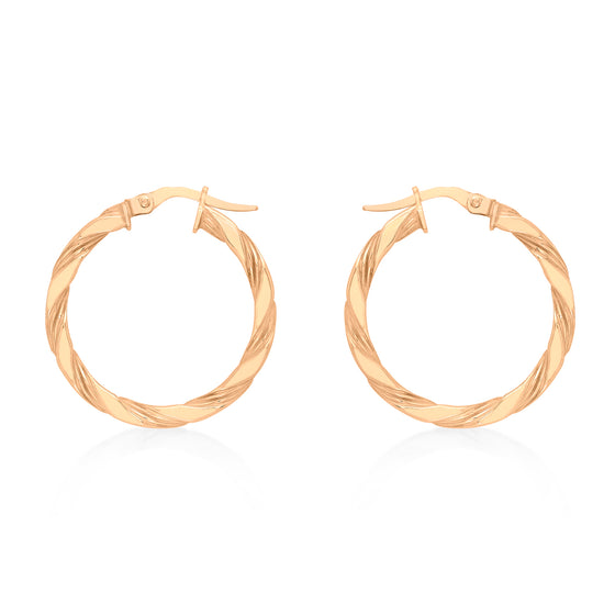 9ct Rose Gold Twist Style Hoop Earrings