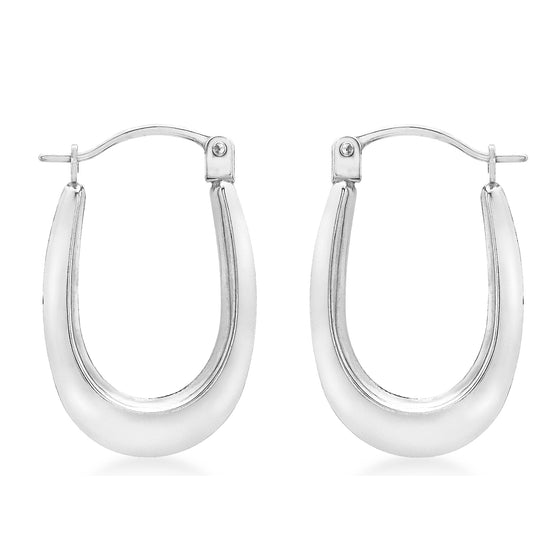 9ct White Gold Oval Creole Earrings