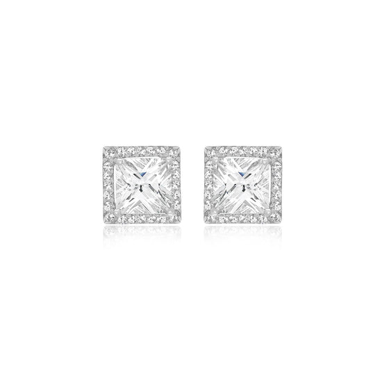 9ct White Gold Square CZ Cluster Earrings