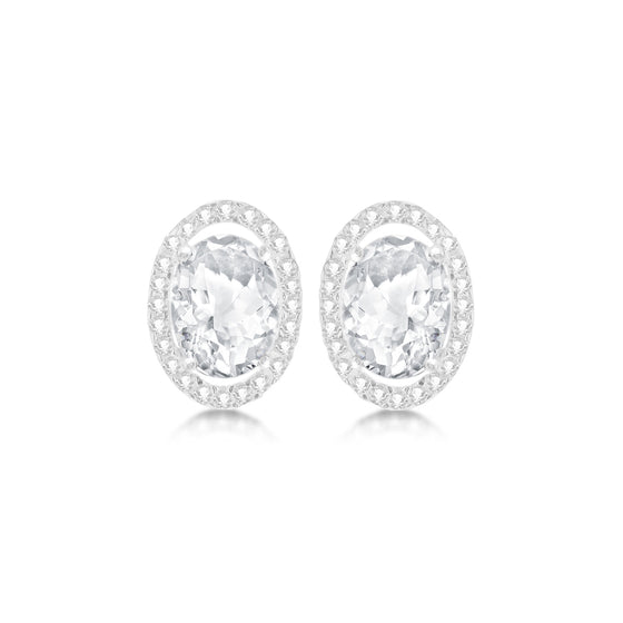 9ct White Gold Oval CZ Cluster Earrings