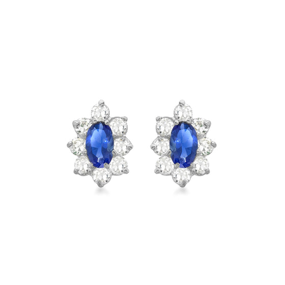 9ct White Gold Earrings With Blue And Clear CZ Stones