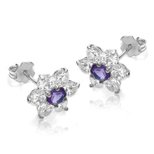  9ct Gold Earrings With Purple And Clear CZ Stones