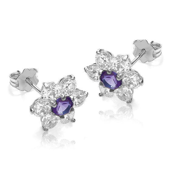 9ct Gold Earrings With Purple And Clear CZ Stones