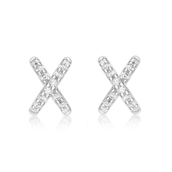 9ct White Gold Criss Cross CZ Earrings