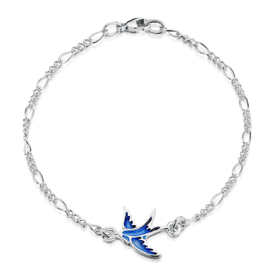 Swallow In Sapphire Blue Enamel Silver Bracelet