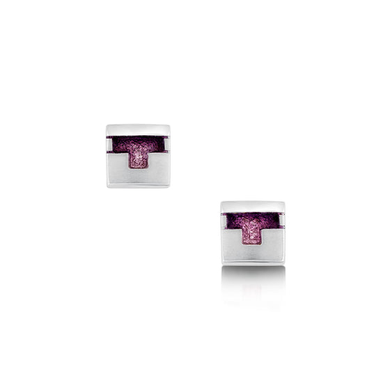 Castle Small Silver Purple Enamel Earrings